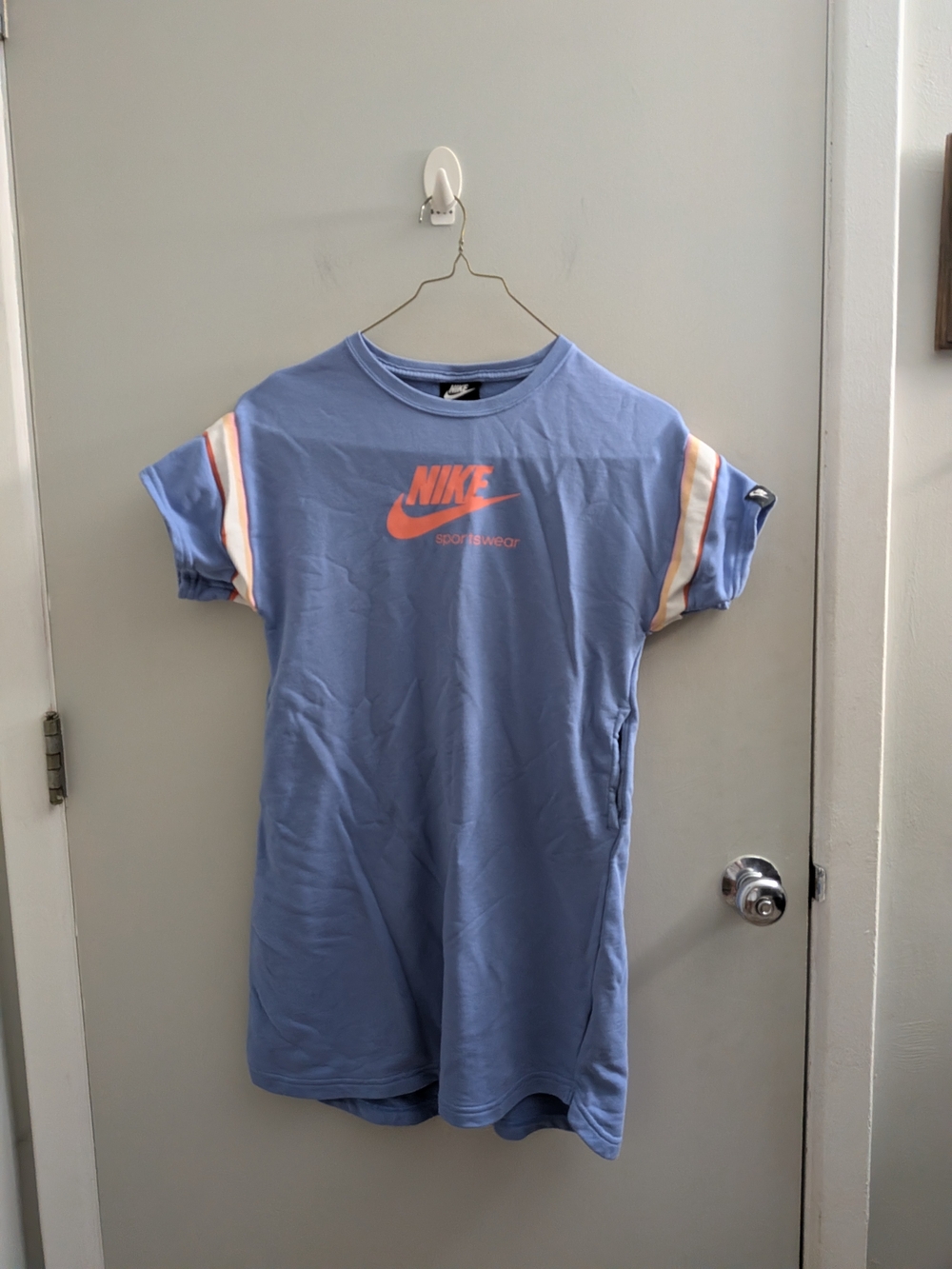 Nike Sportswear Girls XL Heritage Short Sleeve T-Shirt Dress Blue Orange Pockets